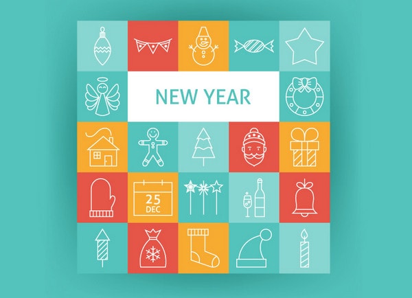 Happy New Year Line Art Icons by Anna Sereda