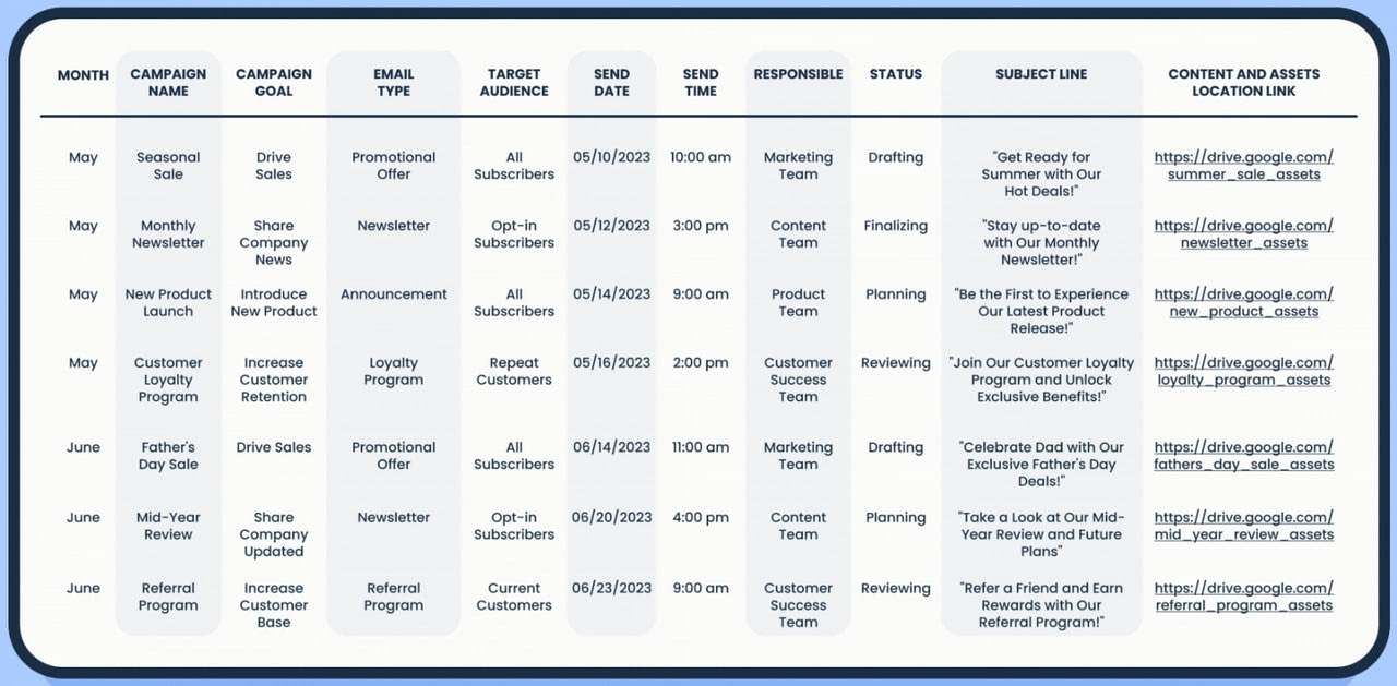 Email Marketing Calendar by MailTrap