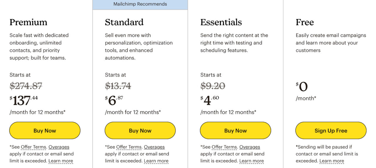 mailchimp pricing